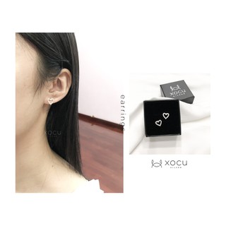 Khuyên tai bạc, trái tim đính đá, luv earrings, xocu