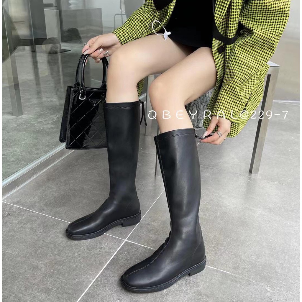 Boot nữ cao cổ 3 phân OSHO đế vuông mũi vuông, chất da mềm cao cấp hàng loại 1