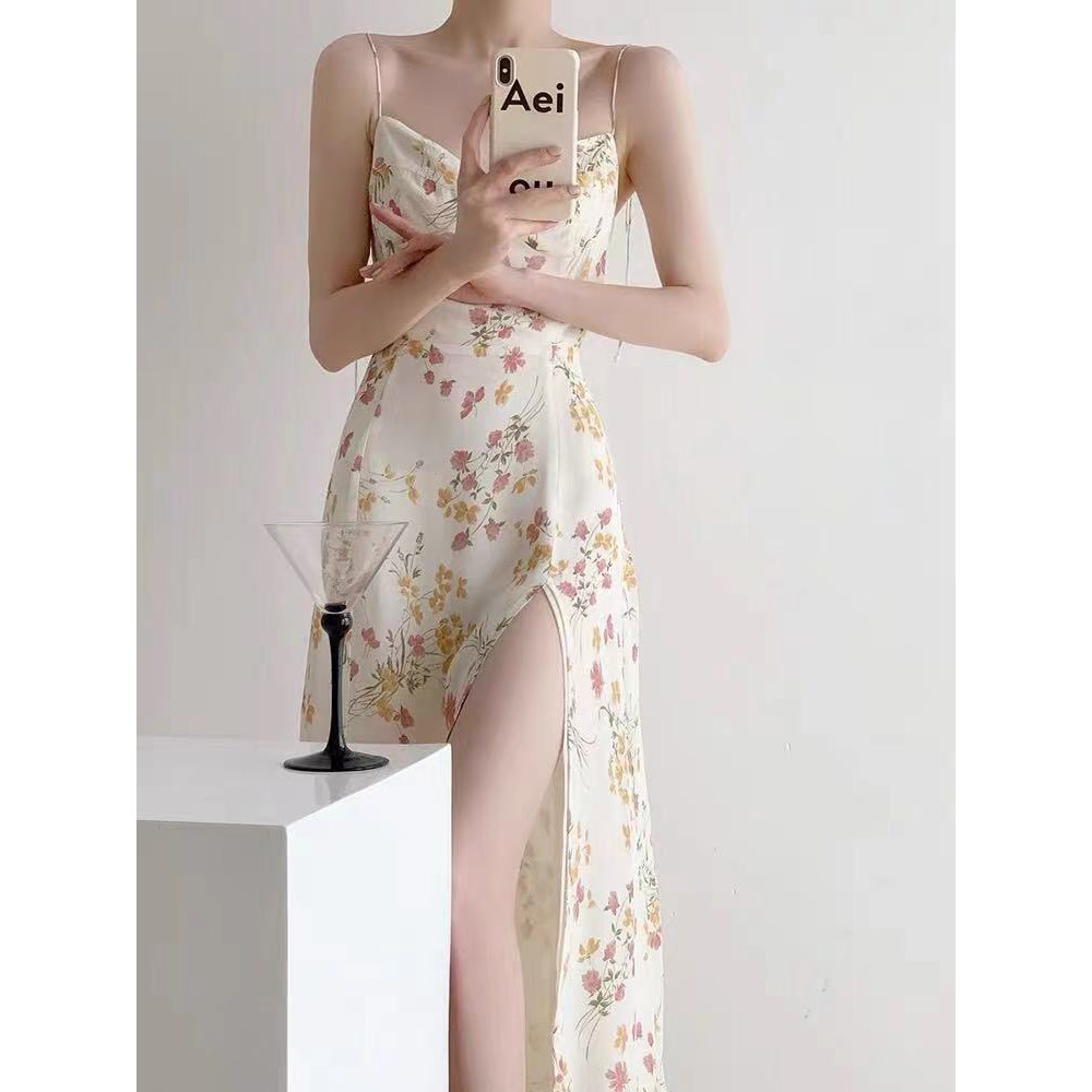 Đầm dây họa tiết hoa phong cách Hàn Quốc cổ điển thời trang dành cho nữ