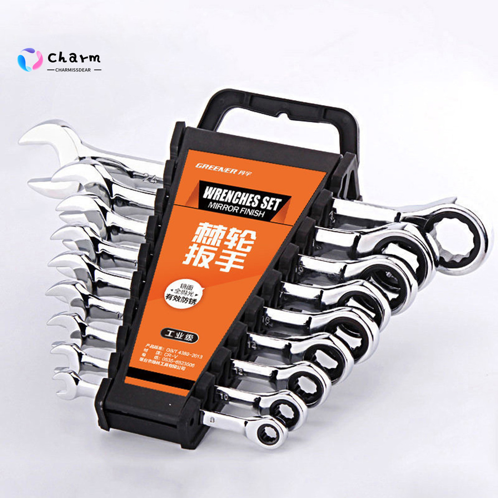 [CHS] COD 10Pcs 8-22mm Wrench Set Dual-service Multipurpose Chromium Vanadium Alloy Steel Assorted Ratchet Spanners for Car Repairing