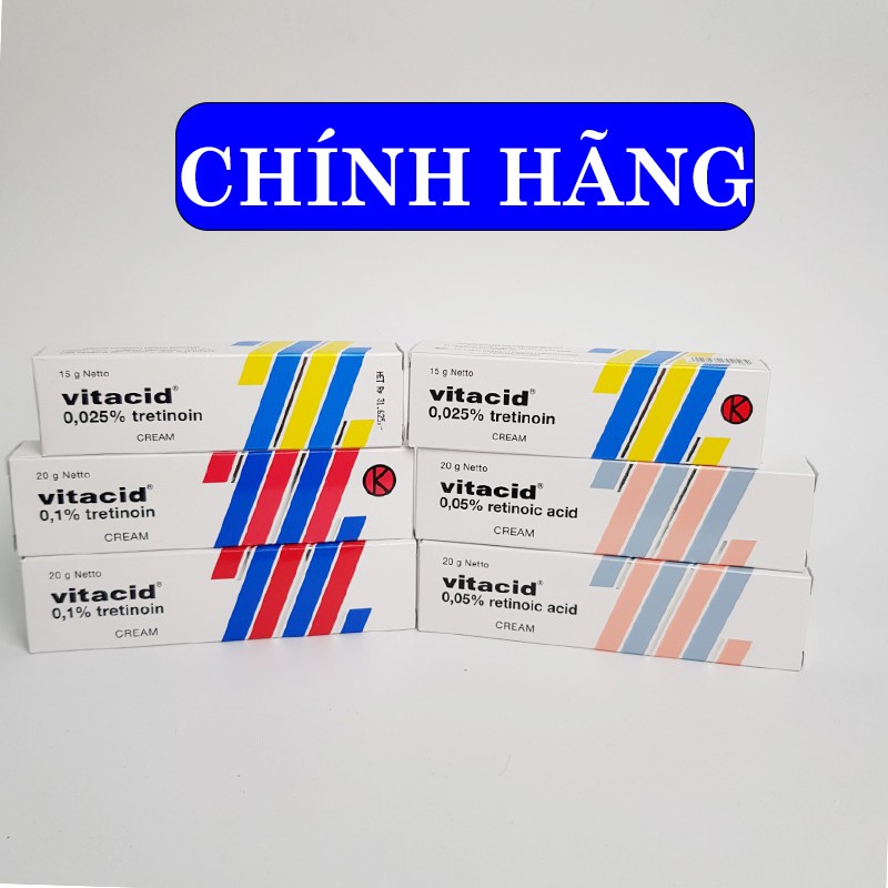 Tretinoin Vitacid 0.025% [CHÍNH HÃNG] Vitacid Retinoic 0,05% - Vitacid Tretinoin 0.1% -  Kem hỗ trợ giảm mụn