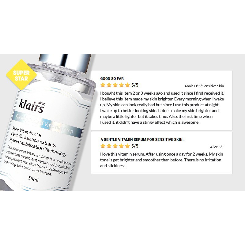 Tinh chất Klairs Freshly Juiced Vitamin C Dưỡng trắng da 35ml