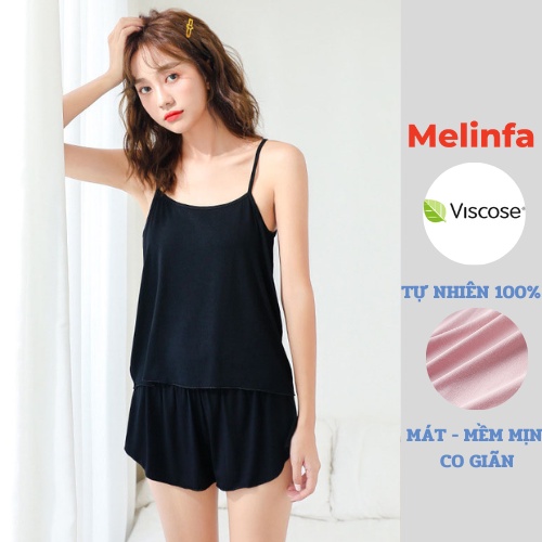 Bộ đồ ngủ hai dây vải Viscose tự nhiên thoáng mát mềm mịn co giãn mặc mùa hè mã VABD0111