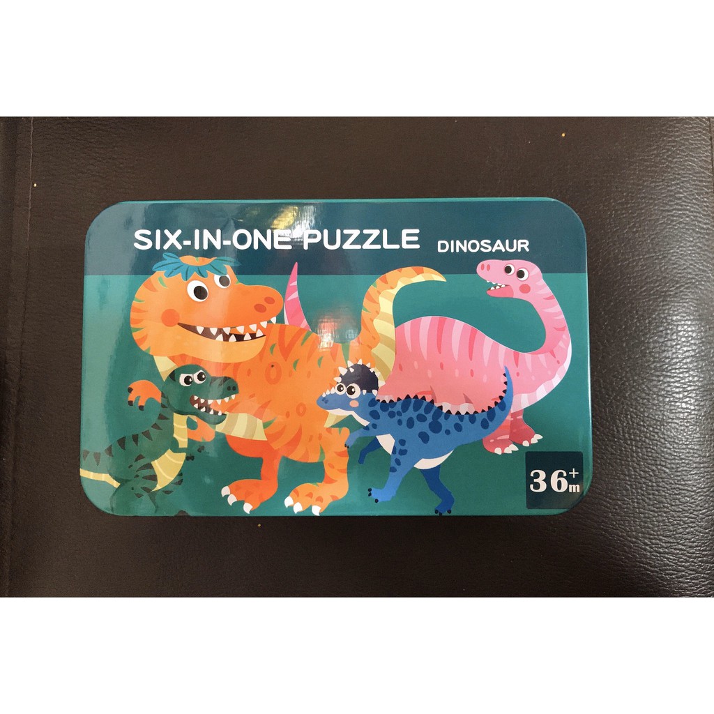 Bộ xếp hình 6 hình khởi đầu My First Puzzle Khủng Long hộp sắt cho bé 2-5 tuổi, tranh ghép 3D