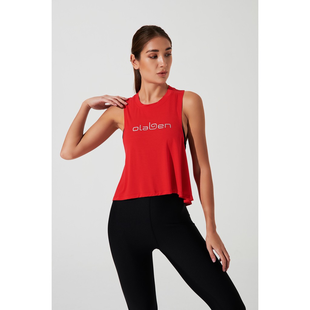 OLABEN Twisted Back Tank Áo Tank Top Đỏ Xoắn Lưng Nữ