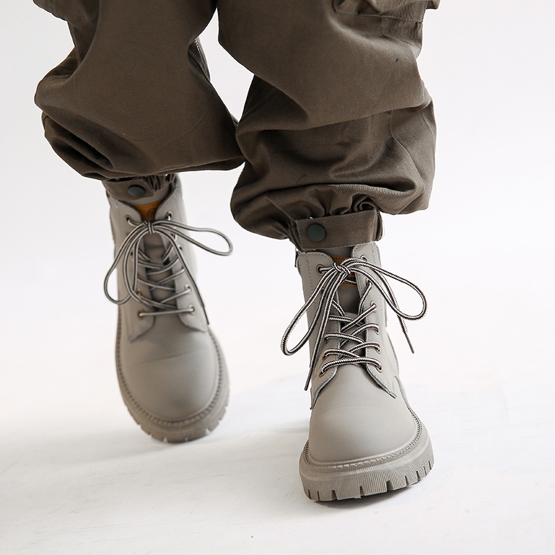 Giày Bốt Martin Da Lộn Gót Vừa Mũi Tròn Màu Vàng Thời Trang Cho Nữ