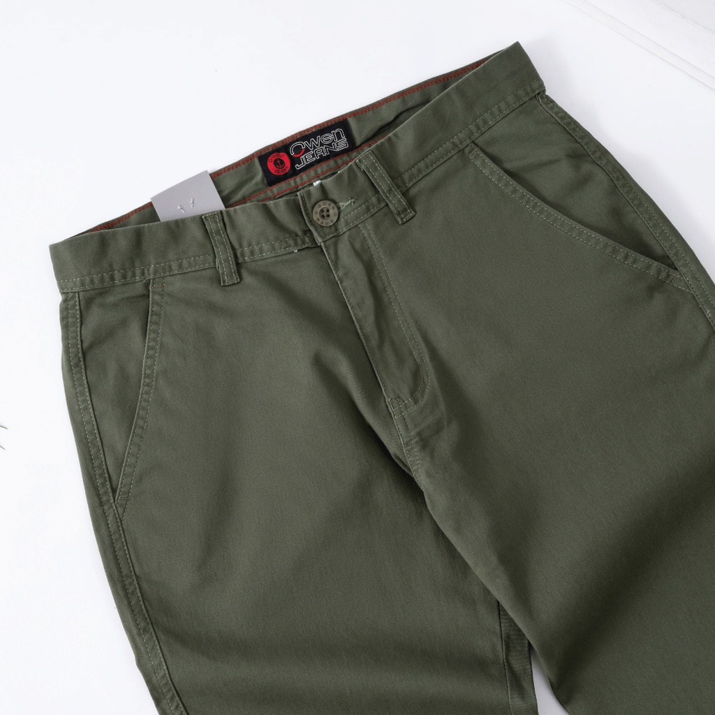 quần kaki nam OWEN chuẩn hãng màu rêu, chất kaki cotton dày dặn, cao cấp, co giãn, form đứng dáng slimfit nhẹ trẻ trung