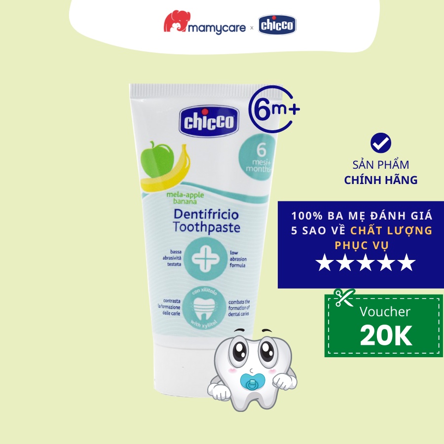 Kem đánh răng Chicco hương chuối, táo an toàn cho bé từ 6 tháng tuổi 50ml - MAMYCARE