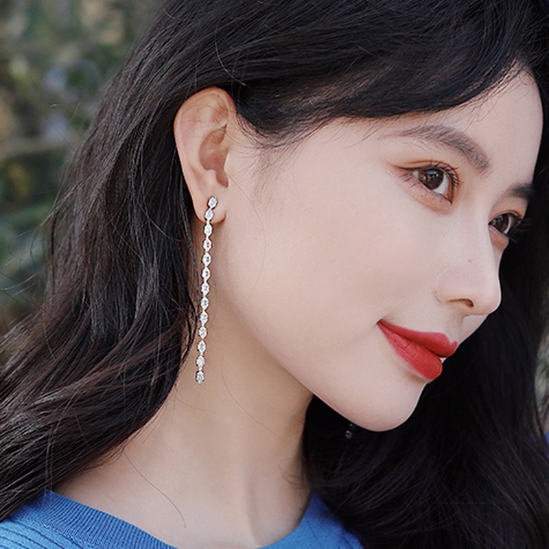 Bông tai dáng dài đính đá zircon phong cách Hàn Quốc sang trọng thời trang cho nữ