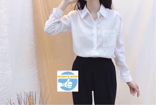 Áo sơ mi oversize trắng 1 túi