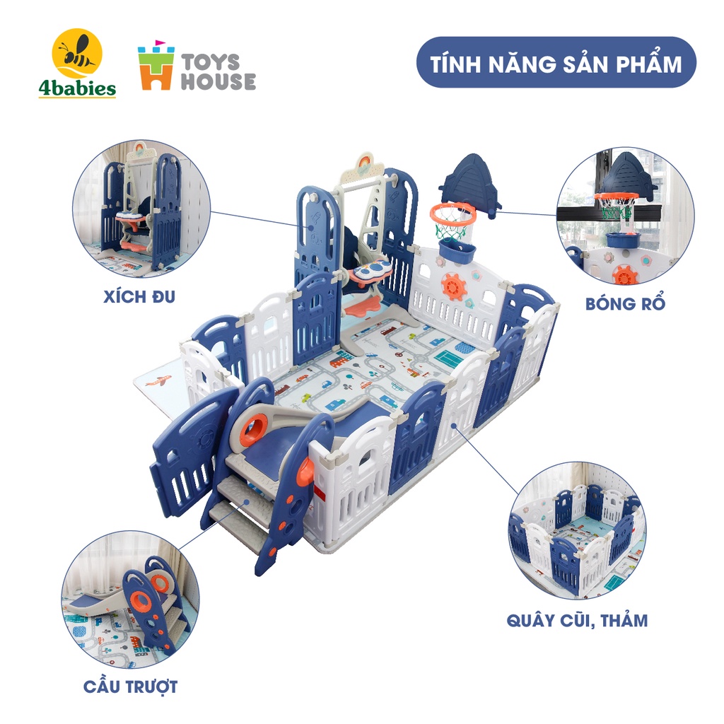 Quây bóng - combo đồ chơi vận động cho bé  cầu trượt,xích đu, cột bóng Toyshouse WM19086 tiêu chuẩn Châu âu