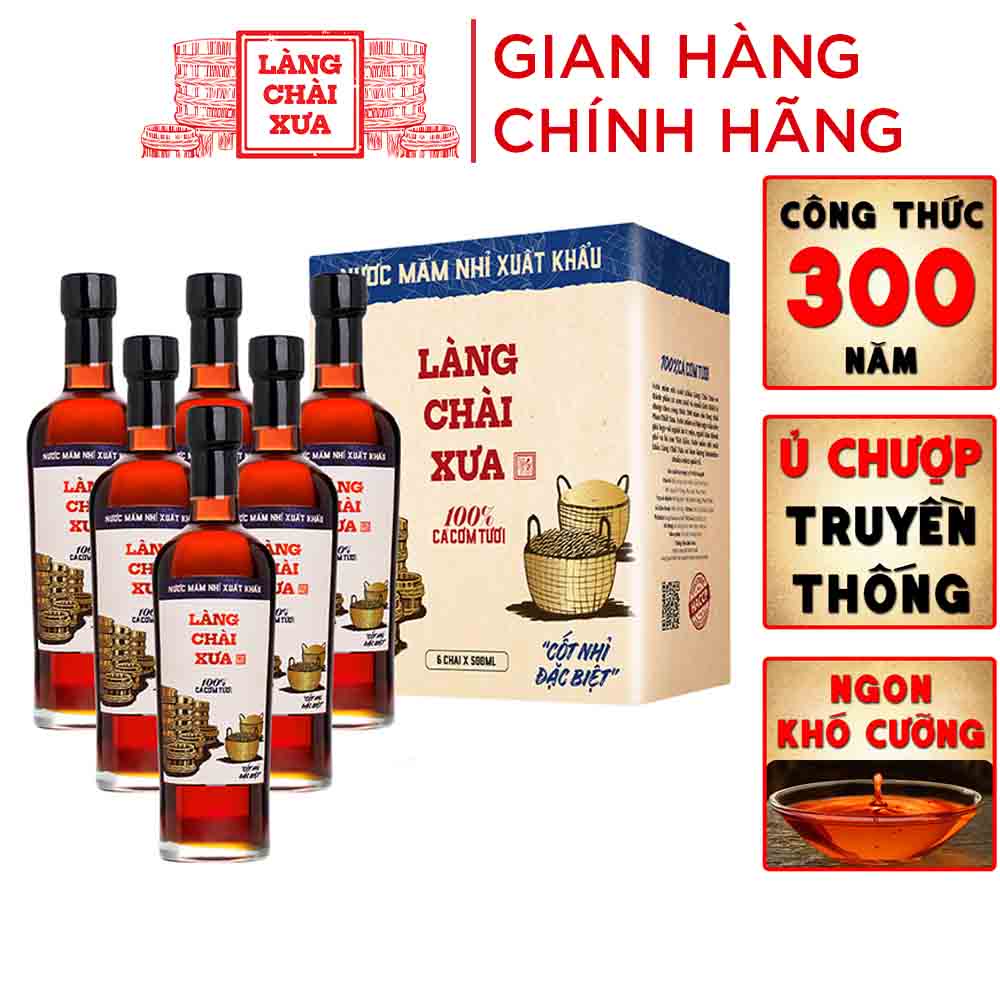 [ Bán chạy nhất ] Thùng 6 chai nước mắm nhỉ xuất khẩu Làng Chài Xưa Nhãn Xanh 500ml/chai