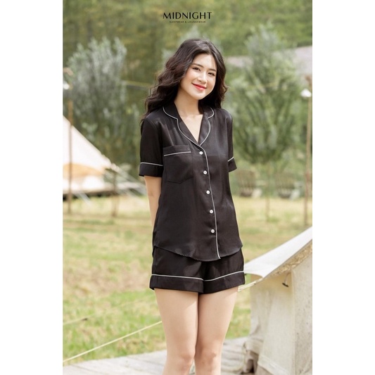 Đồ ngủ mặc nhà Pyjamas Lụa Cotton Tay Ngắn Quần Ngắn - Midnight Sleepwear