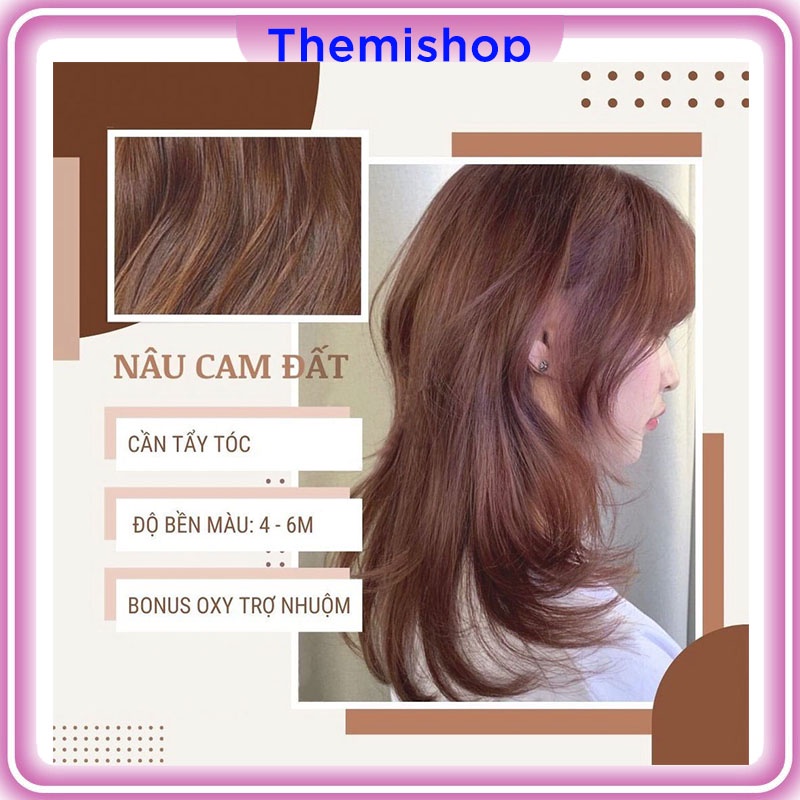 Thuốc Nhuộm Tóc Màu NÂU CAM ĐẤT Không Tẩy Tặng Oxy Trợ Nhuộm Găng Tay, Mũ Ủ