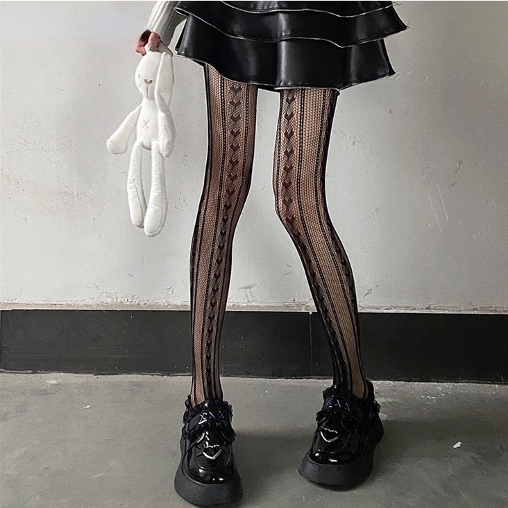 Gothic Cross Strap Sheer Pantyhose Tights Women Japanese Harajuku Temptation Knee Thigh High Socks Sexy Lolita Black Stockings