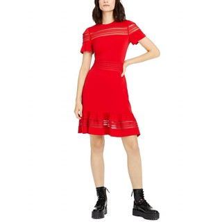 (SIZE 2US.4US.6US) ĐẦM NGẮN PHỐI REN ĐỤC LỖ MICHAEL KORS CHÍNH HÃNG - MESH-MIX DRESS (ĐỎ) (96-K1T4)