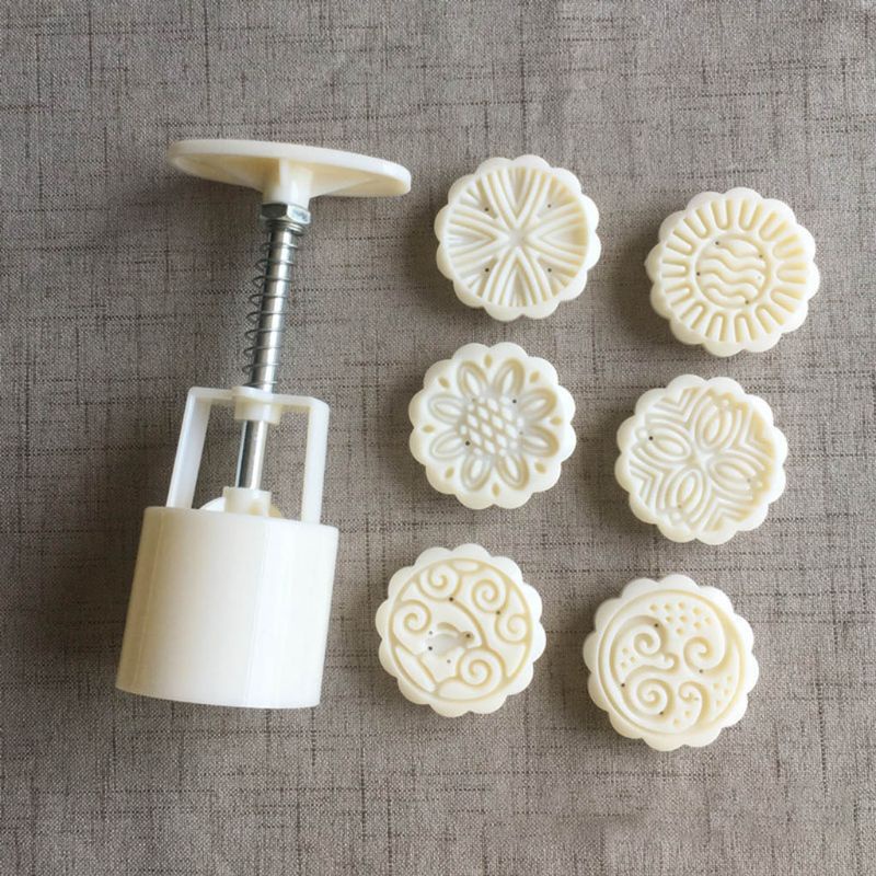 Bộ khuôn nhấn và khuôn in làm bánh trung thu họa tiết hoa diy 50g