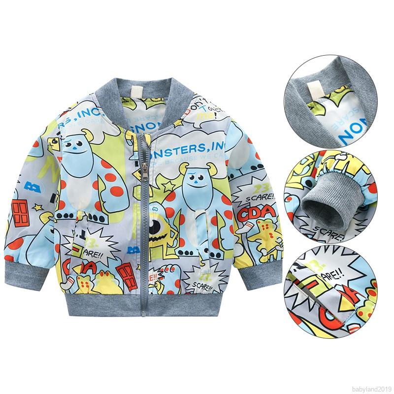Áo khoác in họa tiết hoạt hình phối khóa kéo thời trang cho bé trai từ 2-7 tuổi
