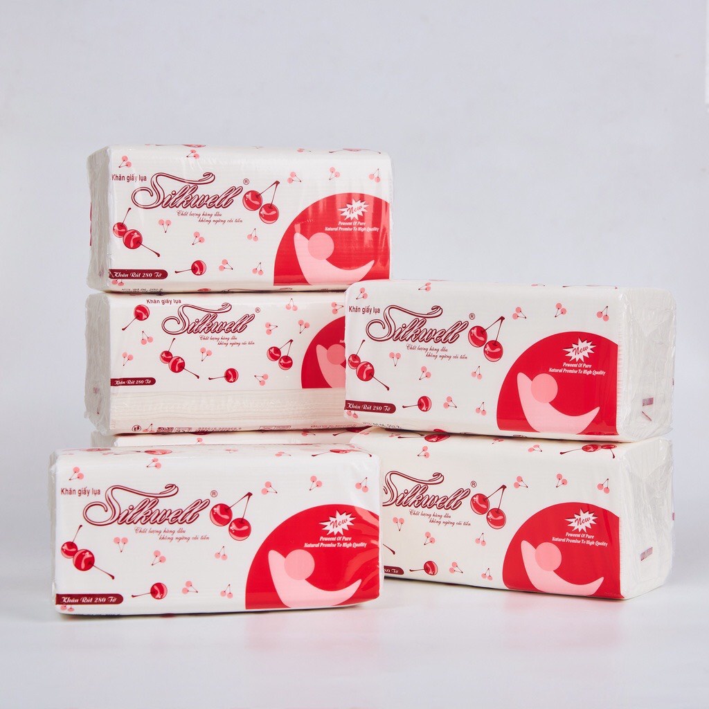 Khăn Giấy Rút Silkwell Cherry 280 Tờ 2 Lớp Mềm Mịn - Không Chất Tẩy Trắng