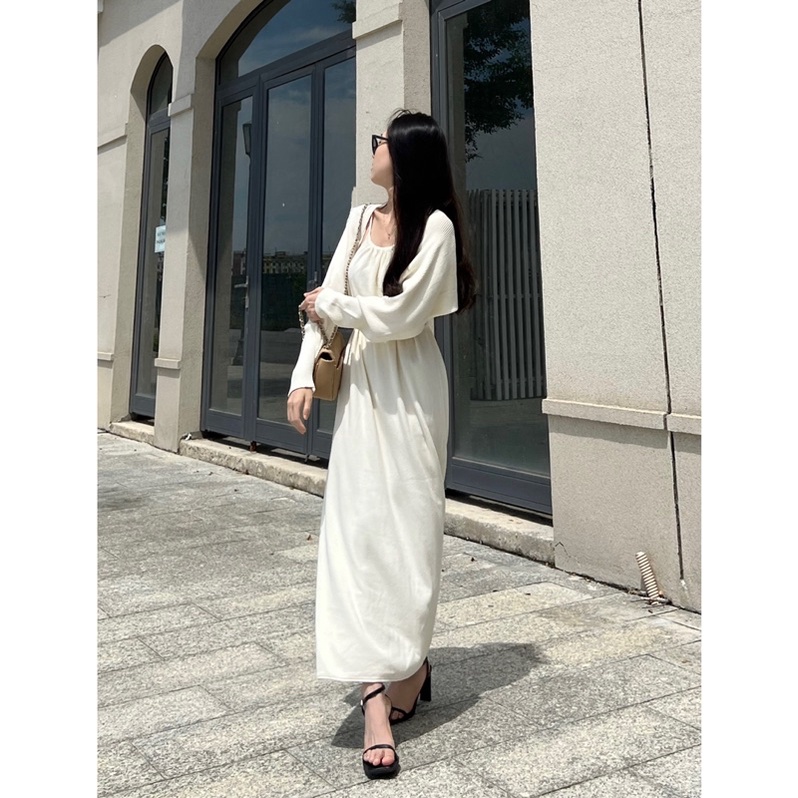 ( Ảnh thật ) S861 Set váy yếm và áo khoác len thời trang cao cấp Quảng Châu xịn sò giá rẻ phong cách Hàn Quốc
