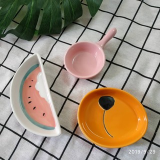 Đĩa sứ ăn dặm nhỏ hình dưa hấu, mũi cún, bát có chuôi - 70ml