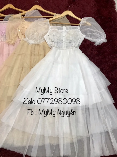 [Mã FATHANG5 giảm 10K đơn 50K] KÈM ẢNH THẬT - Đầm xoè tầng tay phồng kết hoa và cườm nổi -MS106V- Size M/L đến 57kg | BigBuy360 - bigbuy360.vn