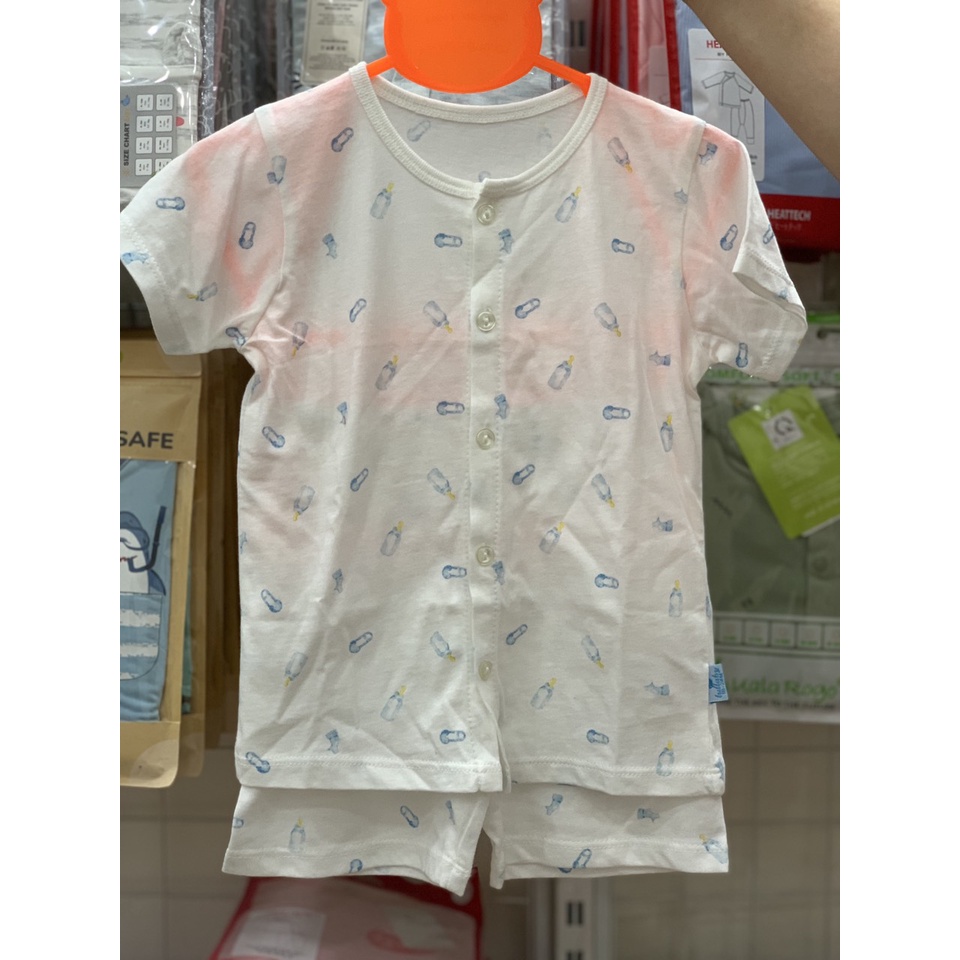 Quần áo dài tay/ cộc tay Lullaby cài giữa họa tiết bình sữa cho bé