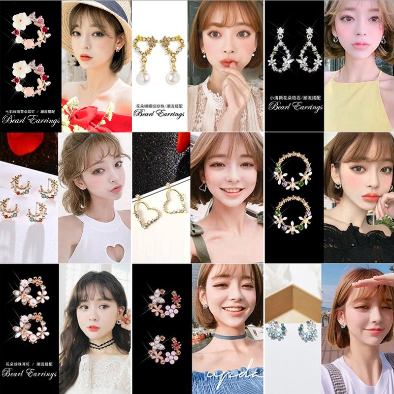 Bông tai AY đính ngọc trai giả nhiều kiểu dáng xinh xắn