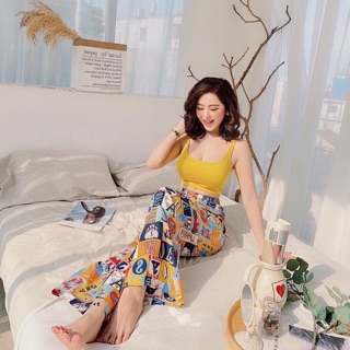 Set áo thun 2 dây sexy quần suông hoạ tiết mickey