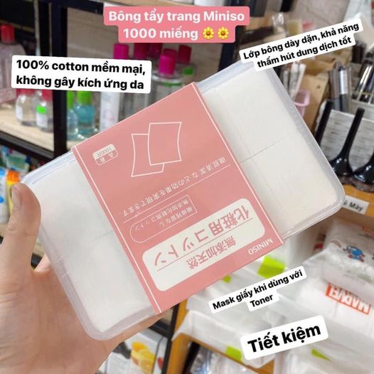 Bông tẩy trang Miniso 1000 miếng bông mỏng mịn dai siêu thích