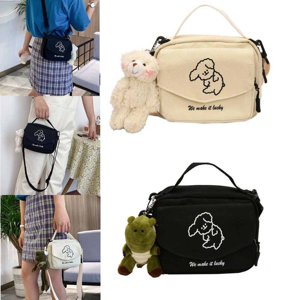 Túi Tote Mini Đeo Vai Bằng Vải Bạt In Hình Chó Dễ Thương Thời Trang Cho Nữ