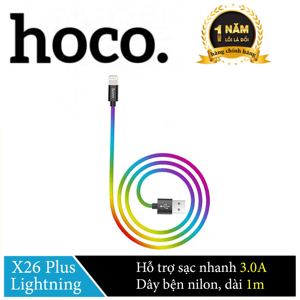 Cáp sạc Apple Lightning iPhone/iPad Hoco X26 Plus 3.0A dài 1m phiên bản đặc biệt - Hãng Phân Phối Chính Thức