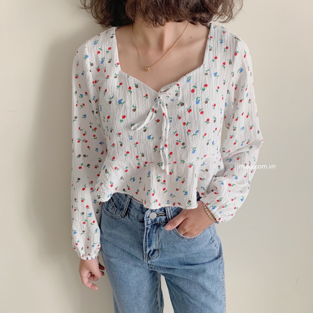 [ Miều ] Áo kiểu baby doll tay dài hoa nhí Lolipi top
