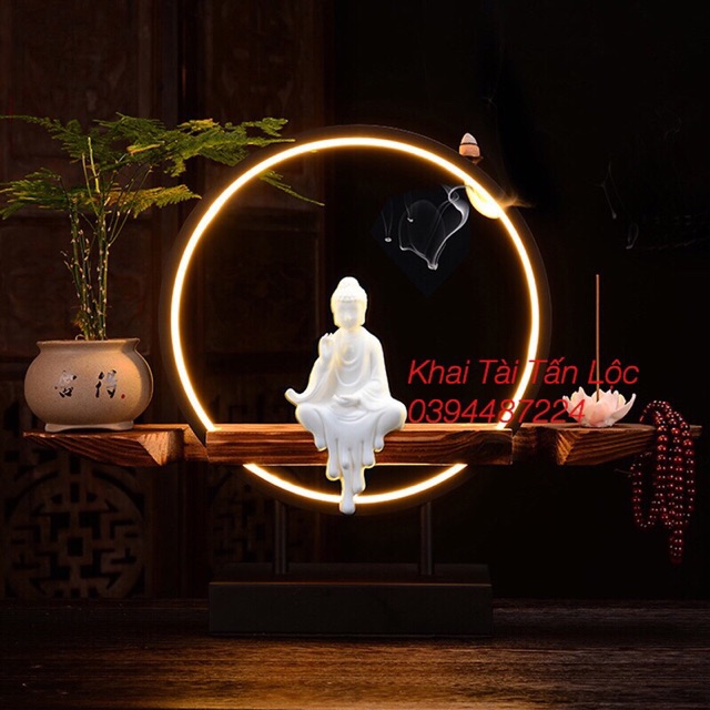 Bộ đế gỗ đèn led thác khói để đặt tượng 6 món ( không kèm tượng )