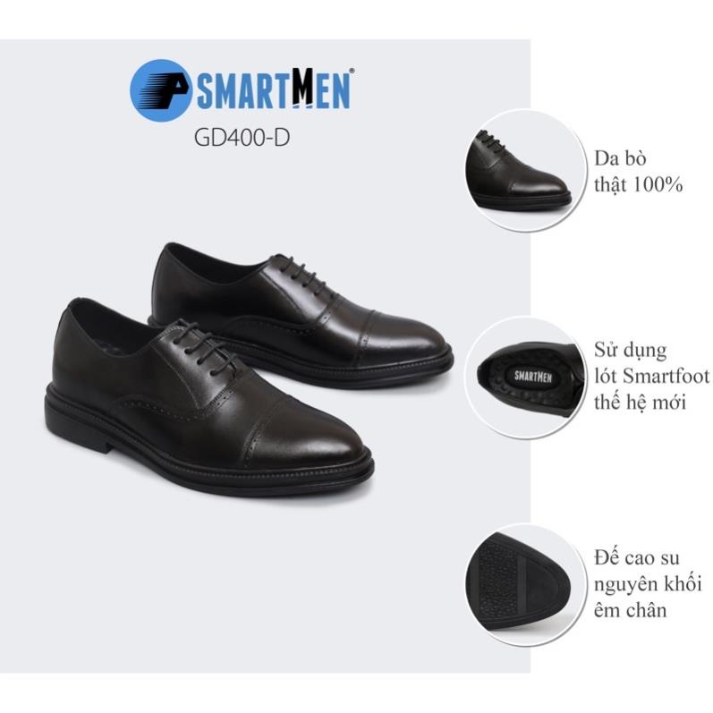 Giày tây Tăng chiều cao da bò nam công sở SmartMen GD-400 Đen 👞