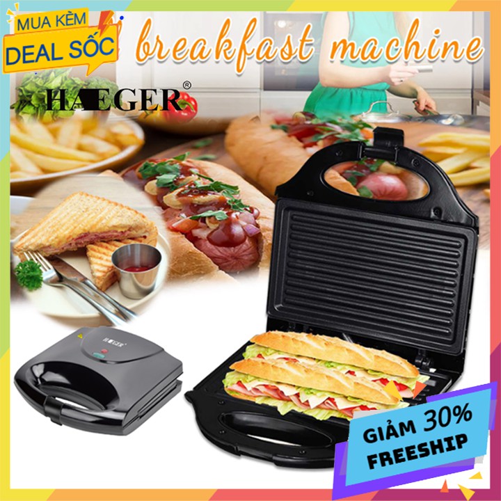 Máy Kẹp Ép Bánh Mì Sandwich, Nướng Thịt BBQ HAEGER 750W