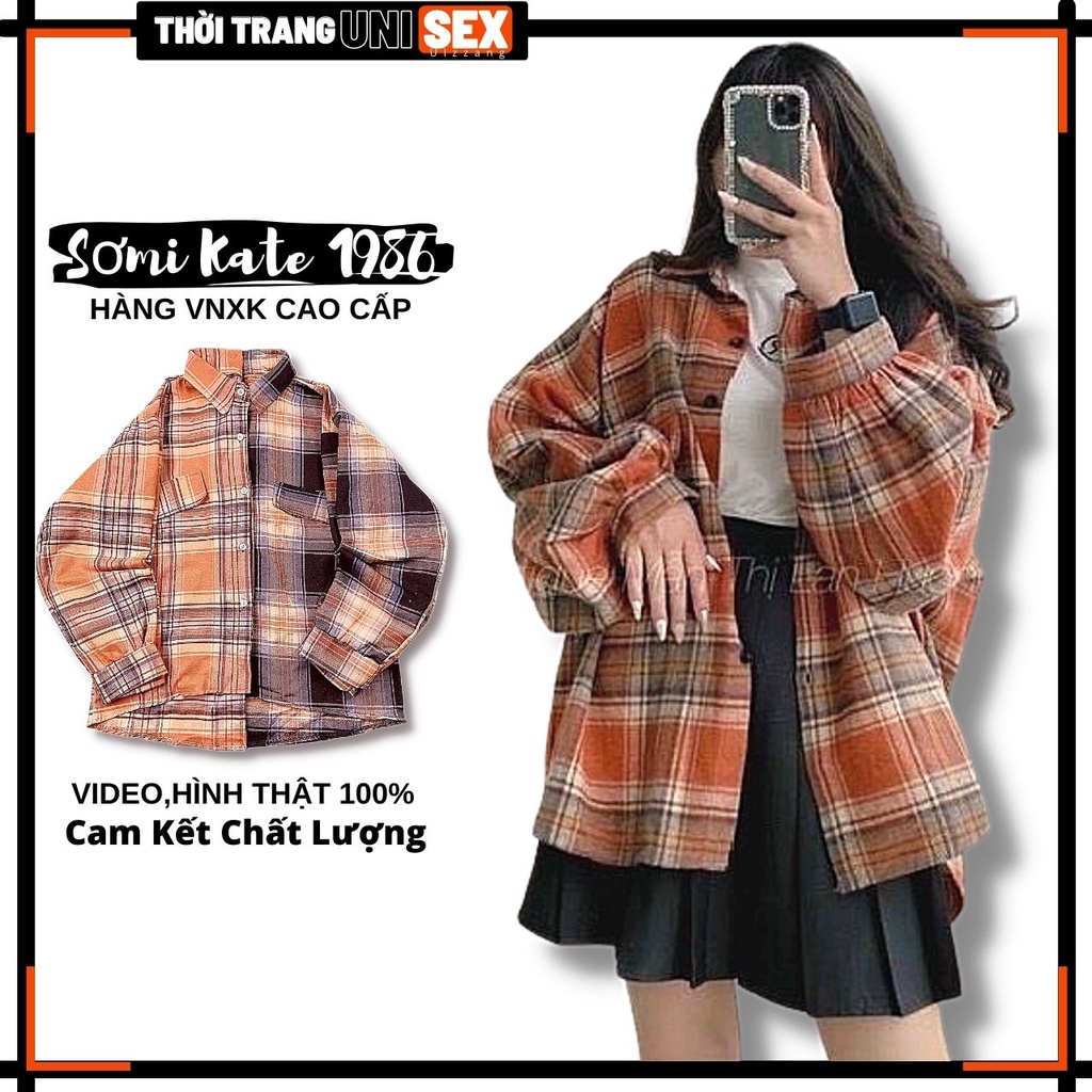 Áo sơ mi nữ kẻ sọc kate 1986 hàng quảng châu form rộng tay phồng NẮP TÚI GIẢ - XMBD 7701