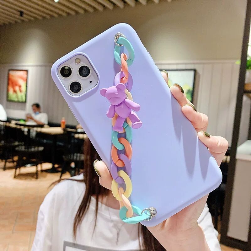 Ốp Lưng Mềm Màu Trơn Có Dây Đeo Tay Cho Apple Iphone 12 11 Pro Max X Xr Xs Max 7 7plus 8 8plus 6 6plus 6s 6splus 5 5s 5e