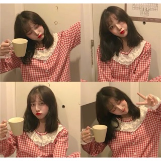 Bộ đồ ngủ kẻ caro cổ nơ điệu