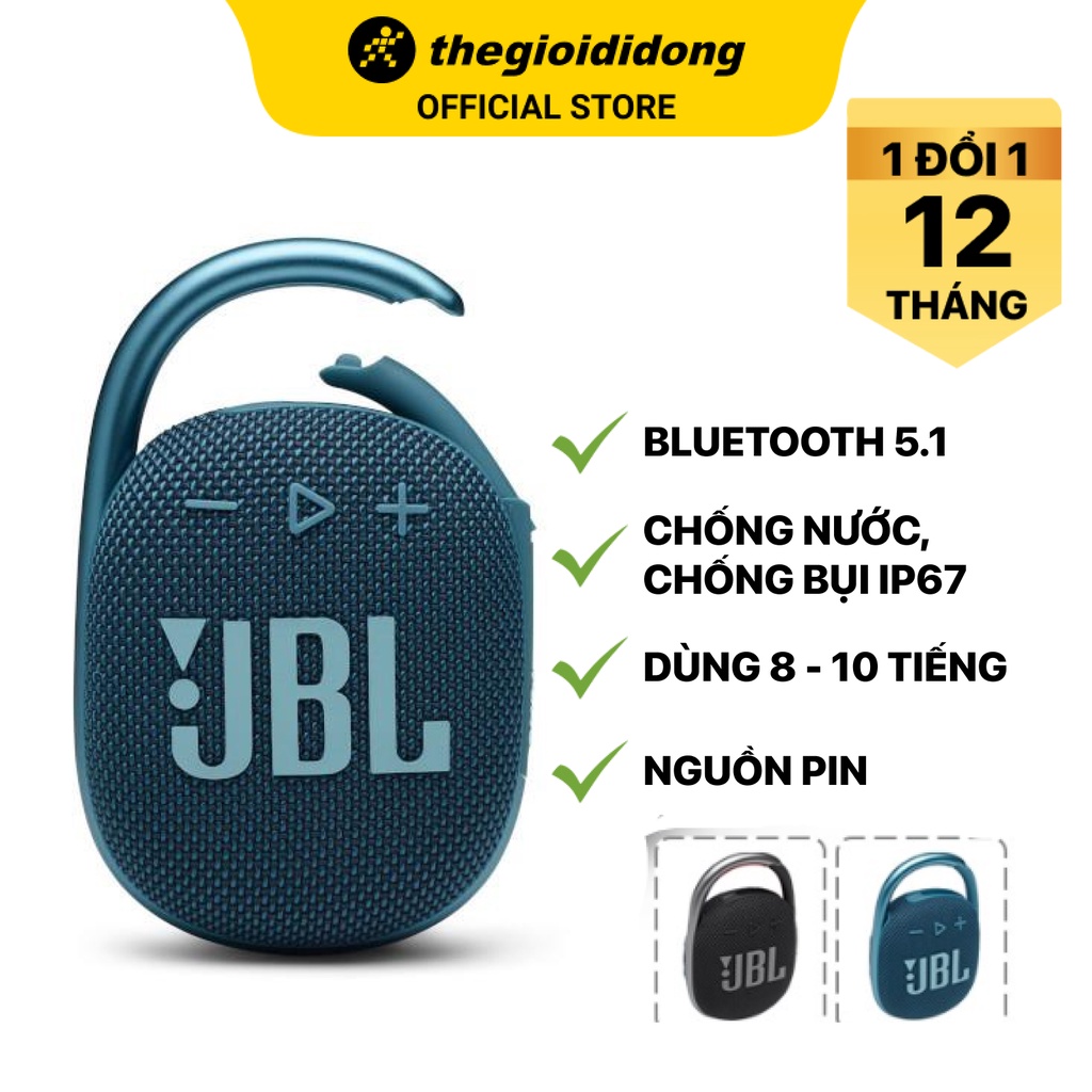 [Mã ELHACE giảm 4% đơn 300K] Loa Bluetooth JBL Clip 4 5W chống nước IP67 - Chính hãng BH 12 tháng - Pin 10 giờ