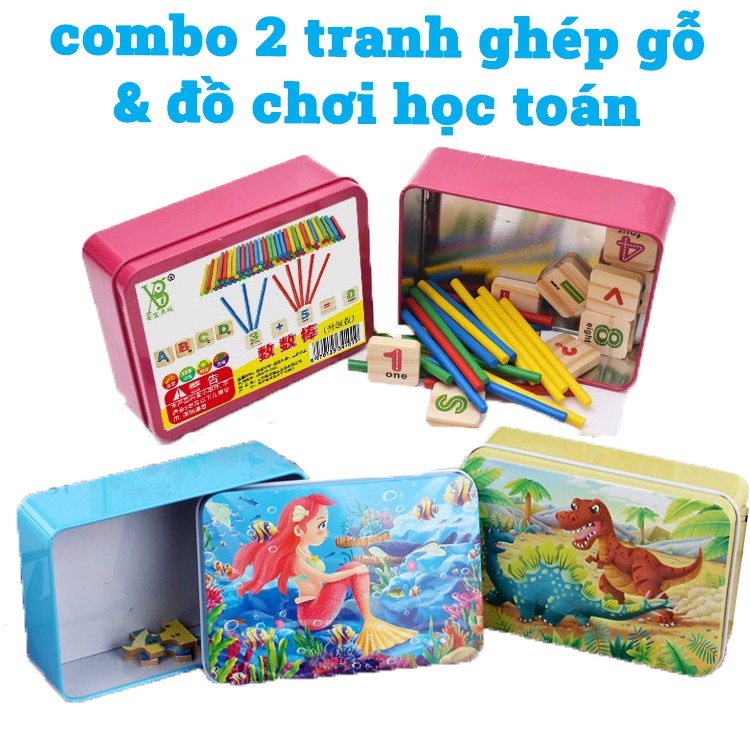 Tranh ghép hình gỗ cho bé, Đồ chơi toán học gỗ que đếm số, bảng chữ cái tiếng anh