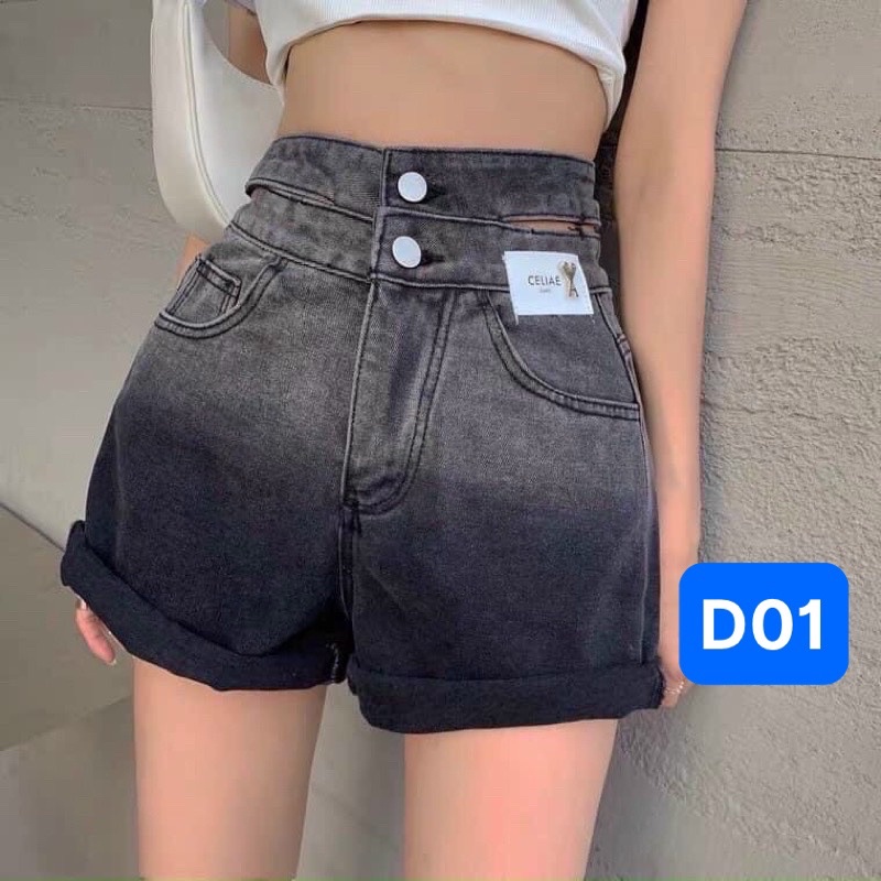 Quần đùi jeans lưng cao  cut eo loang màu - T0J