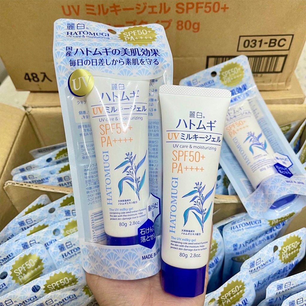 Kem Chống Nắng dạng sữa Reihaku Hatomugi UV Milky Gel SPF50 PA+++ 80g