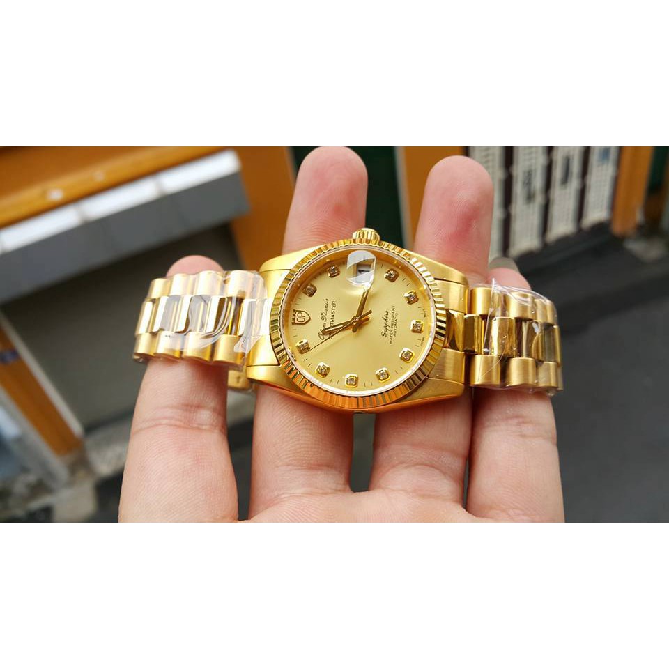 Đồng hồ nam dây kim loại mặt kính sapphire automatic Olym Pianus OP89322 OP89322AGK vàng