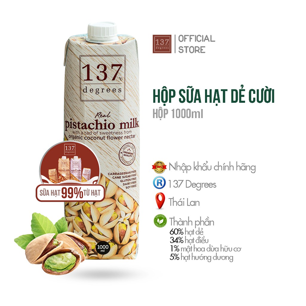 Các Vị Sữa Hạt Nguyên Chất 137 Degrees Thái Lan - Hộp 1000 ml