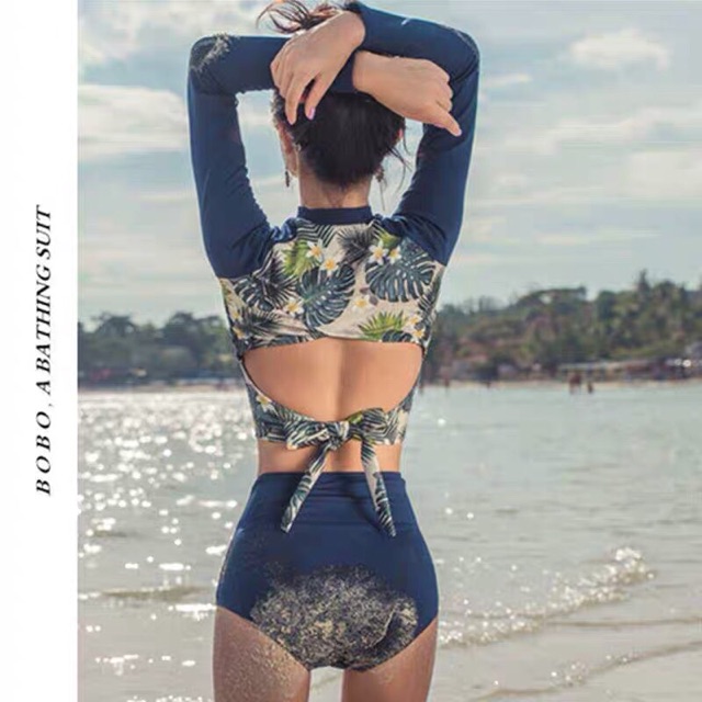 Bikini /đồ bơi tay dài hoa lá quần cạp cao [ẢNH THẬT] | BigBuy360 - bigbuy360.vn