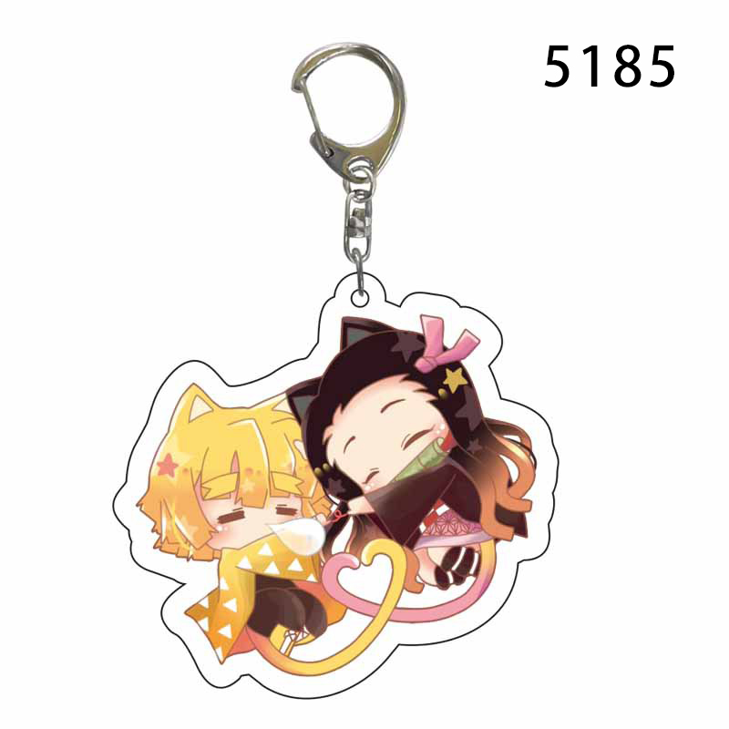 Demon Slayer Tanjirou Nezuko Móc Khóa Mèo Đuôi Trái Tim Tình Yêu Móc Khóa Acrylic Túi Mặt Dây Chuyền Móc Khóa Anime Nhật Bản Lưu Niệm