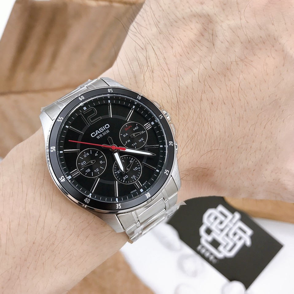 Đồng hồ nam Casio MTP-1374 / MTP-1374D-1A dây thép không gỉ, chống nước 50m, hàng chính hãng