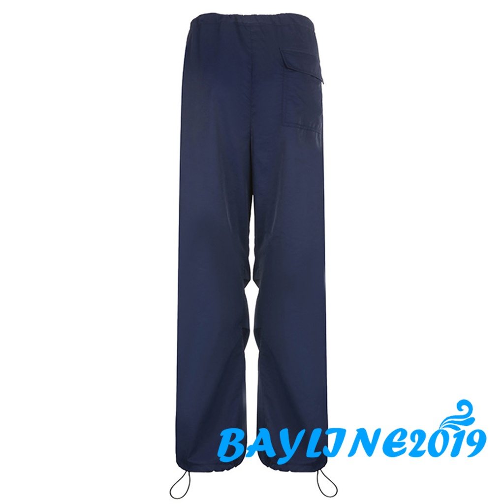 Quần ống rộng Lưng Thun Phối Dây Rút Co Giãn Màu Trơn Phong Cách Đường Phố Y2K Dành Cho Nữ