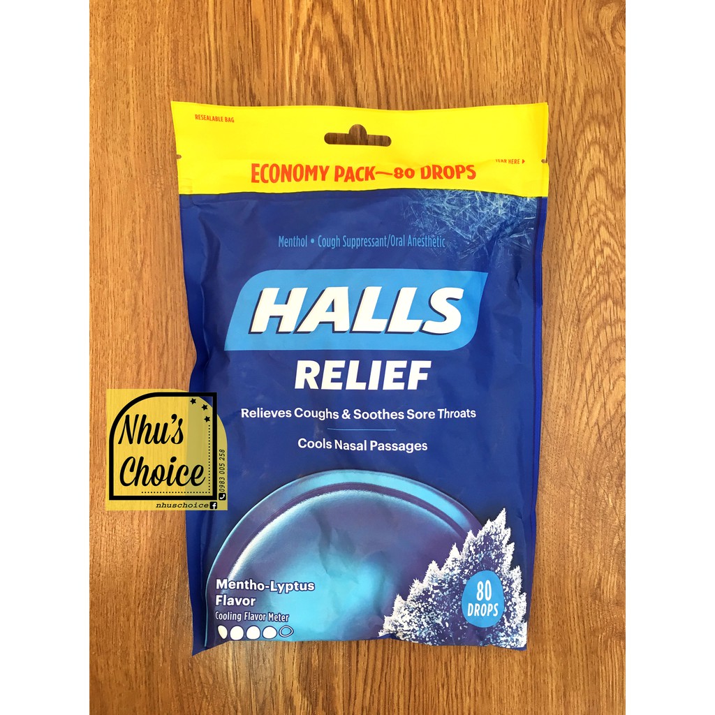 Kẹo ngậm Halls Cough Drops Mỹ, các vị - Túi/Lượng nhỏ